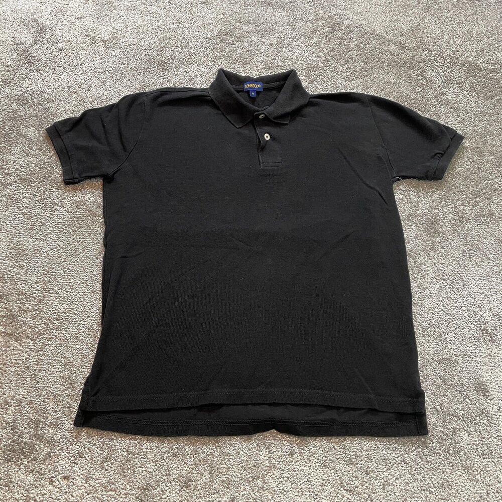 Gemrock Polo Shirt Mens Medium Black Collared Preppy Rugby Golf Top Cotton Solid